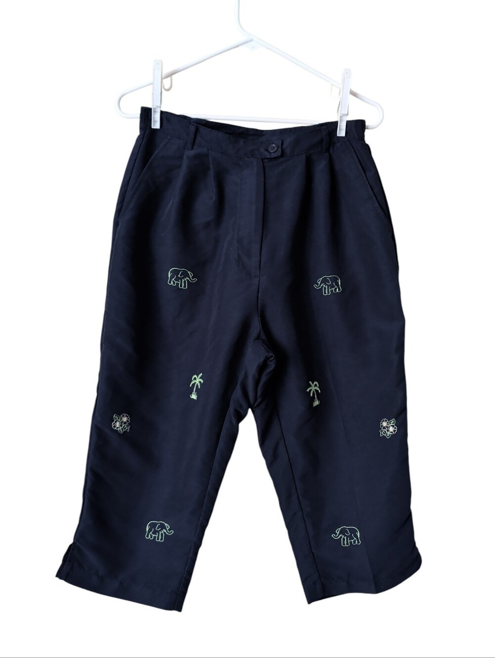Vtg. AW Golf by Allyson Whitmore Embroidered Crop Pants 10 Navy Blue Pockets